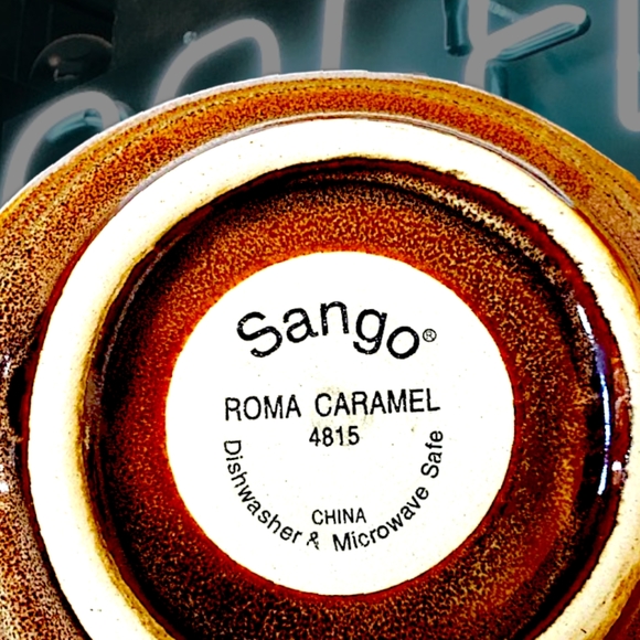 Vtg 70's Sango Roma Caramel Stoneware 4933 Coffee Creamer Sugar Bowl Lid 3PC Set - Picture 5 of 11